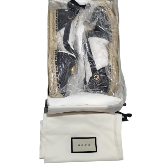 Gucci Espadrilles Flat Marmont Tie Up Ribbon Black Leather Authentic - Picture 10 of 16